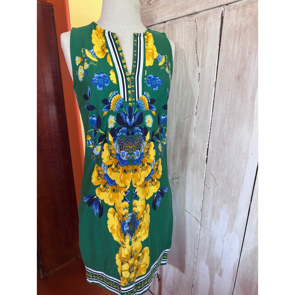 NY&C New York & Company Green Yellow Floral Sleeveless Shift Dress Small